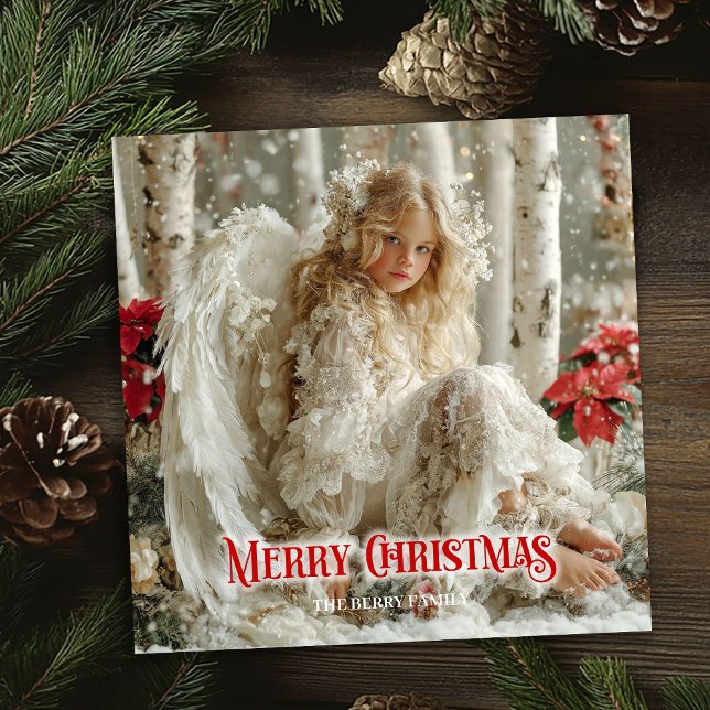 Tarjeta Festiva Victorian Christmas angel red white gold winter  (Victorian Christmas angel red white gold winter card)