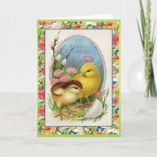 Tarjeta Festiva Victorian de los polluelos de Pascua del vintage