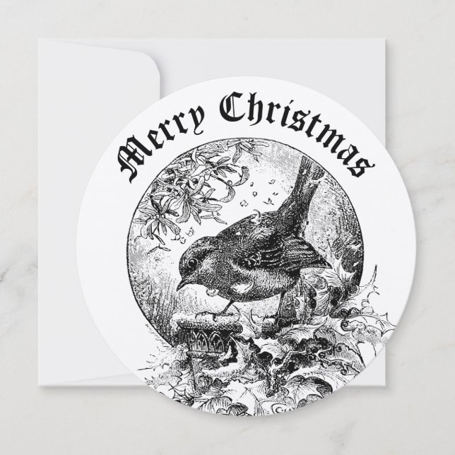 Tarjeta Festiva Victorian Era Bird In Holly & Mistletoe Christmas  (Anverso)