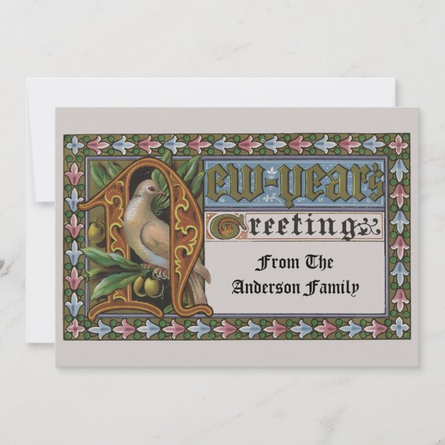 Tarjeta Festiva Victorian Era Dove On Olive Branch New Year (Anverso)
