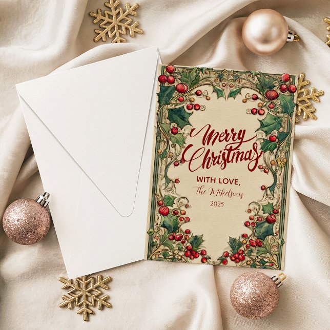 Tarjeta Festiva Victorian Holly & Berry Christmas (Subido por el creador)
