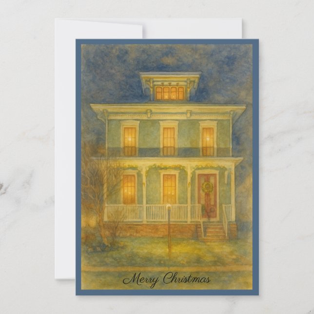 Tarjeta Festiva Victorian Home Holiday Card (Anverso)