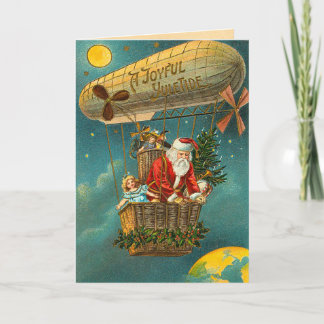 Tarjeta Festiva Victorian Santa en un globo