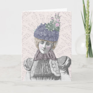 Tarjeta Festiva Victorian Valentine - Mujer con Gorra Lilac