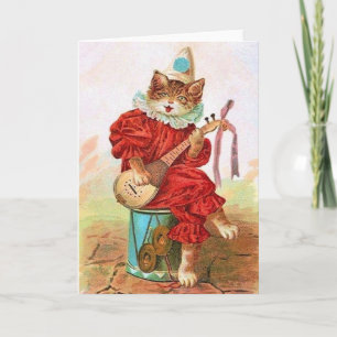 Tarjeta Festiva Victoriano Gato Minstrel Serenade Valentine