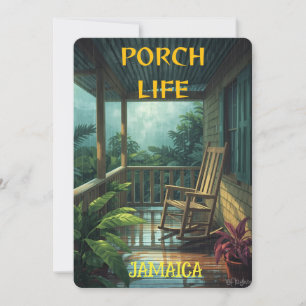 TARJETA FESTIVA VIDA EN EL PORCHE DÍA LLUVIOSO