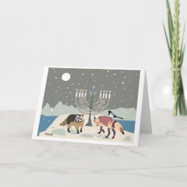 Tarjeta Festiva Vida Jánuca del desierto: mapache, urraca y zorro