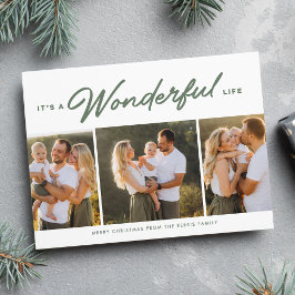 Tarjeta Festiva Vida maravillosa tres Navidades verdes