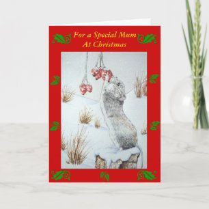 Tarjeta Festiva Vida silvestre de la nieve de las bayas rojas del