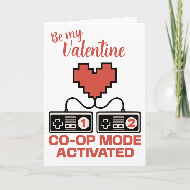 Tarjeta Festiva Videojuego en Modo Co-Op Día de San Valentín  (Anverso)