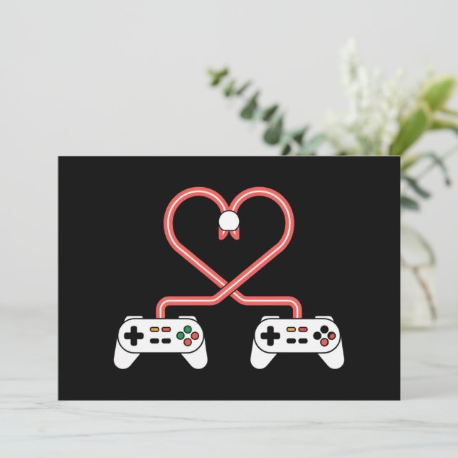 Tarjeta Festiva Videojugador Día de San Valentín Con Controles Cor (Anverso de pie)