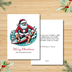 Tarjeta Festiva Videos Santa Tropical de Surfing Retro