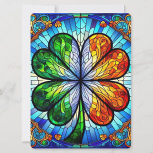 Tarjeta Festiva Vidriera Día de San Patricio Trébol Irlandés