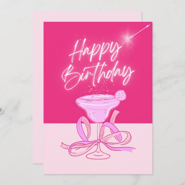 Tarjeta Festiva Vidrio brillante rosa Feliz cumpleaños (Anverso / Reverso)
