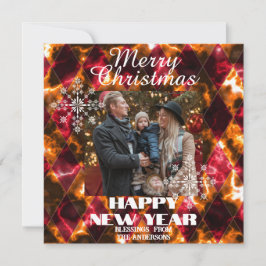 Tarjeta Festiva Vidrio empañado neblinoso Foto rojo oro