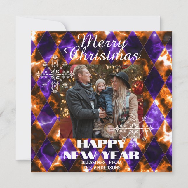 Tarjeta Festiva Vidrio emplomado brumoso Foto púrpura dorado (Anverso)