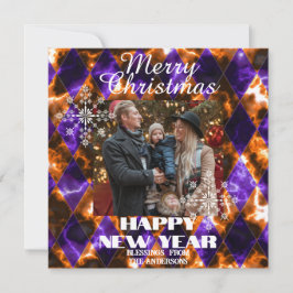 Tarjeta Festiva Vidrio emplomado brumoso Foto púrpura dorado