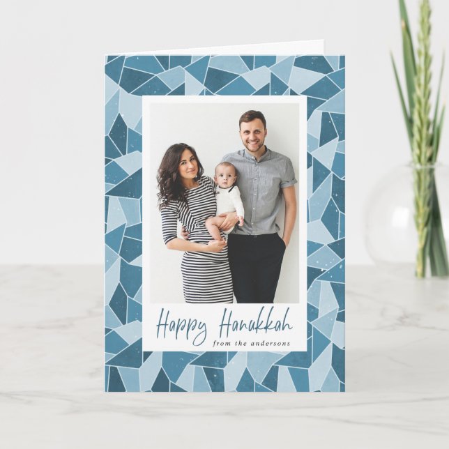 Tarjeta Festiva Vidrio Manchado Feliz Hanukkah 2 Foto (Anverso)