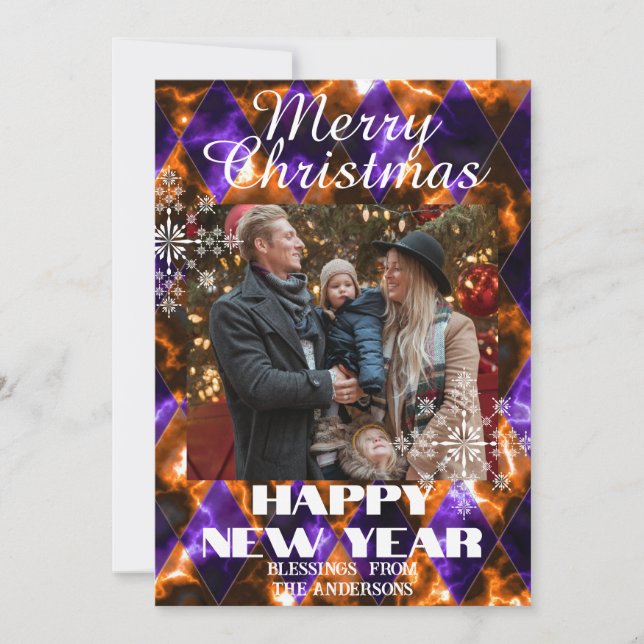 Tarjeta Festiva Vidrio manchado Misty Photo Purple Gold (Anverso)