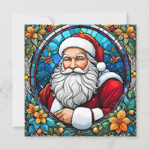 Tarjeta Festiva Vidrio manchado Santa Claus con flores #2