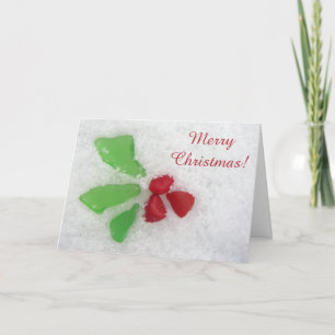 Tarjeta Festiva Vidrio marino "Holly" sobre nieve - inclusivo