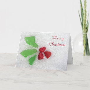 Tarjeta Festiva Vidrio marino "Holly" sobre nieve - Saludo inclusi
