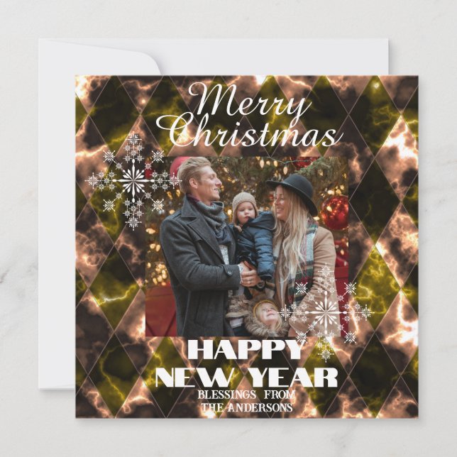 Tarjeta Festiva Vidrio teñido neblinoso Foto verde marrón (Anverso)