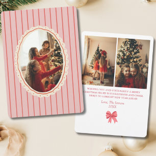 Tarjeta Festiva Vieja banda roja de perrito doble familia de 3 fot