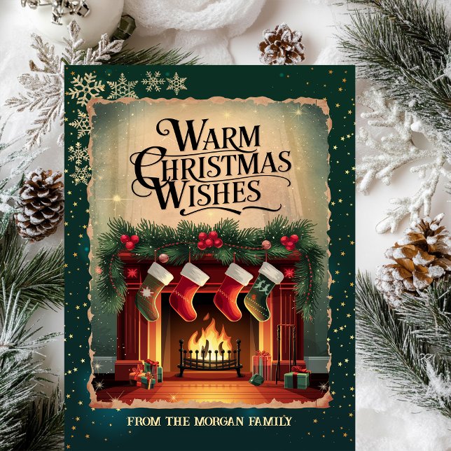 Tarjeta Festiva Vieja chimenea Snowflakes Green (Subido por el creador)