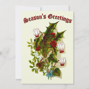 Tarjeta Festiva Vieja época victoriana 1886 Mistletoe & Holly