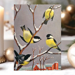 Tarjeta Festiva Vieja escena invernal de aves doradas norteamerica<br><div class="desc">Vieja tarjeta de vacaciones de la escena invernal de los pájaros dorados americanos. Este diseño presenta hermosos pájaros dorados negros y americanos sobre una rama de árbol cubierta de nieve. Qué bella escena de vacaciones retro. Personalice este diseño personalizado con su propio saludo interno.</div>