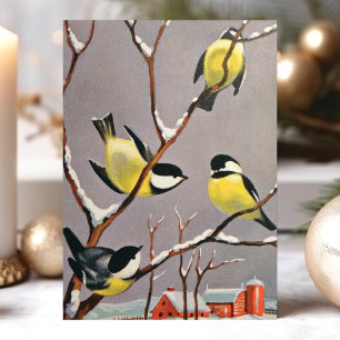 Tarjeta Festiva Vieja escena invernal de aves doradas norteamerica