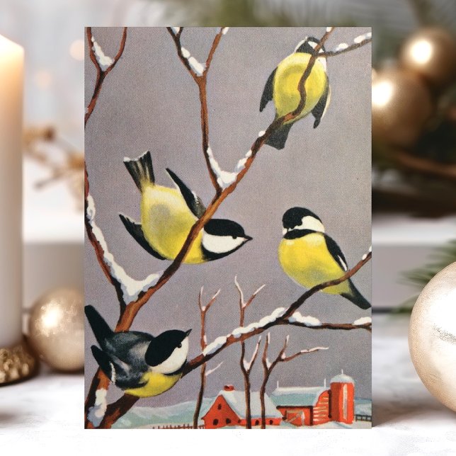 Tarjeta Festiva Vieja escena invernal de aves doradas norteamerica (Subido por el creador)