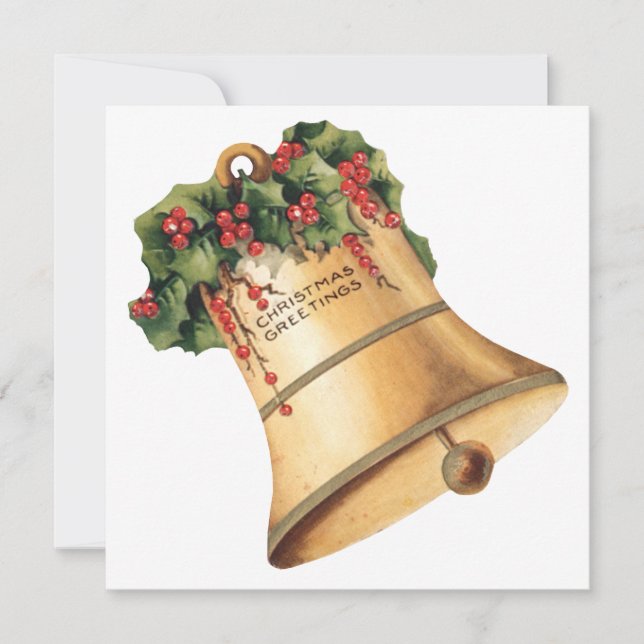 Tarjeta Festiva Viejas campanas de oro navideñas, saludos de tempo (Anverso)