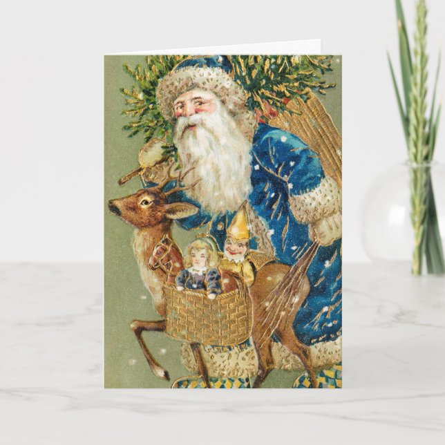 Tarjeta Festiva Viejas Santa y Navidades de renos con temática (Anverso)