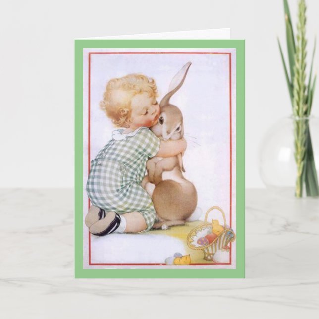 Tarjeta Festiva Viejo Bunny Hug Retro Easter Card (Anverso)