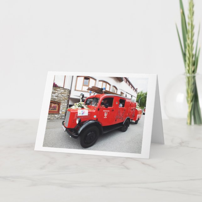 Tarjeta Festiva Viejo camión de bomberos (Anverso)