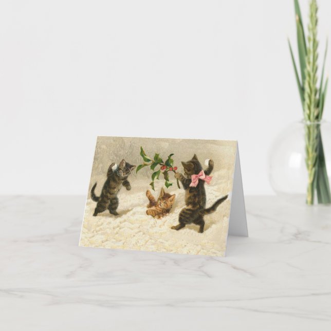 Tarjeta Festiva Viejo combate de bola de nieve para gatos cómicos  (Anverso)