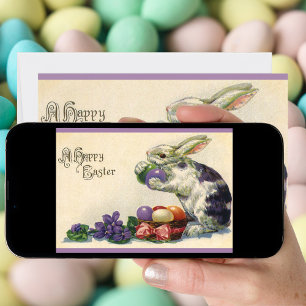Tarjeta Festiva Viejo conejo de Pascua victoriano y huevos de Pasc