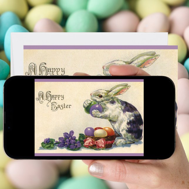 Tarjeta Festiva Viejo conejo de Pascua victoriano y huevos de Pasc (Subido por el creador)