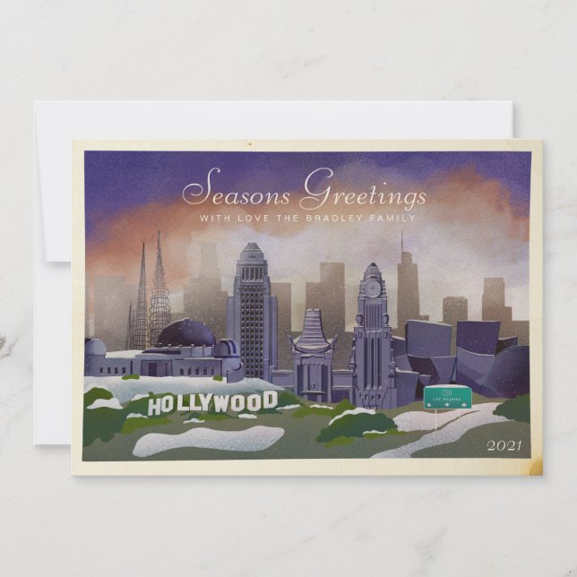 Tarjeta Festiva Viejo Icónico Los Angeles Winter Non-Photo (Anverso)