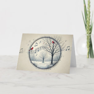 Tarjeta Festiva Viejo Mundo Santa Bosque Nevado Reno Aves 1