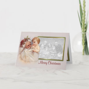 Tarjeta Festiva Viejo Mundo Santa y Cherub - Verse
