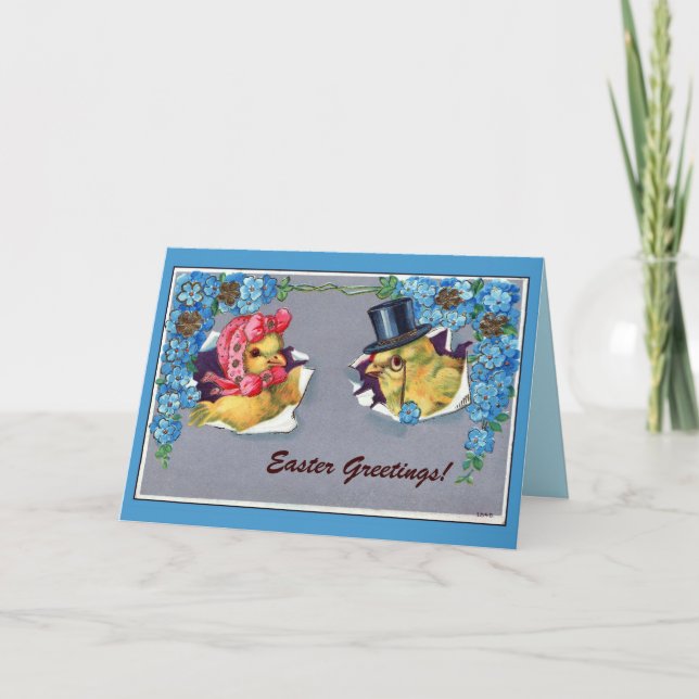 Tarjeta Festiva Viejo victoriano lindo pareja de chicas de Pascua (Anverso)