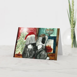 Tarjeta Festiva Viejos amigos de Sheepdog Holiday en inglés