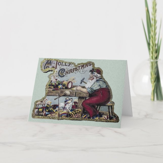 Tarjeta Festiva Viejos Navidades de la joya Santa trabajando en su (Anverso)