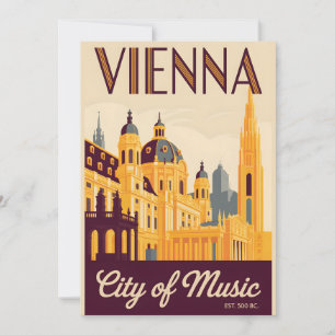 Tarjeta Festiva Viena Austria Retro Silueta Urbana Viajes