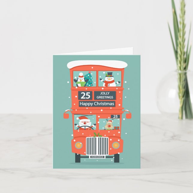 Tarjeta Festiva Viene Santa en Navidades de bus de doble cajón (Anverso)