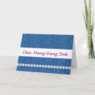 Tarjeta Festiva VIETNAMESE Chuc Mung Giang Sinh Snowflakes BLUE