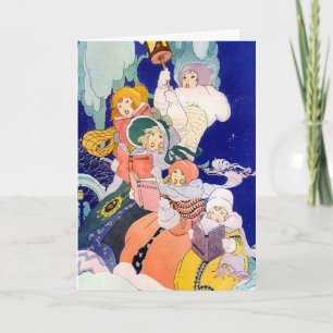 Tarjeta Festiva Villanceros Navideños Vintage Bajo las Estrellas 